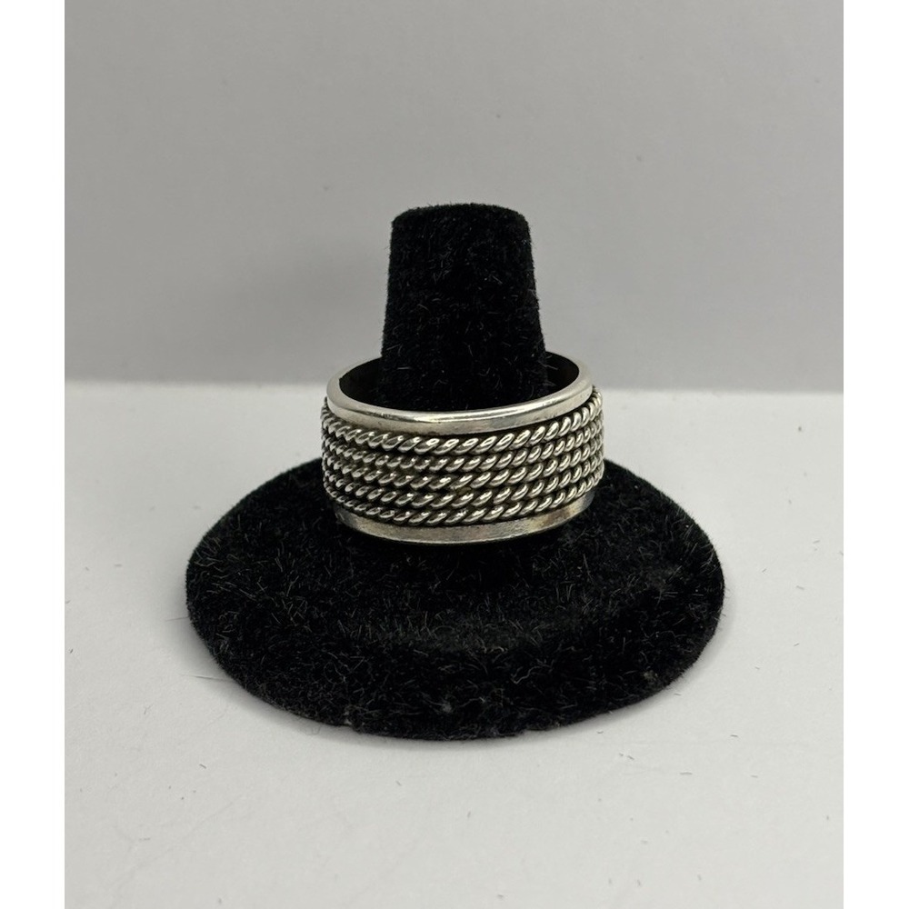 Mexico 925 Sterling Silver Wide Rope Band Ring Size 13.5 Heavy Thumb Ring